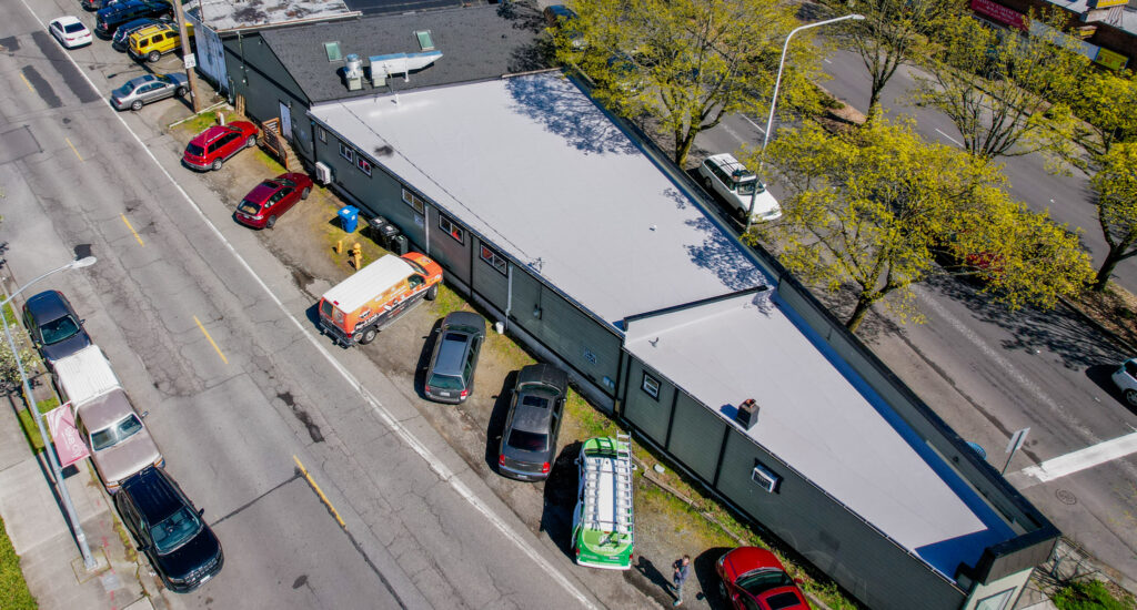 Coyote Central top view of TPO membrane flat roof