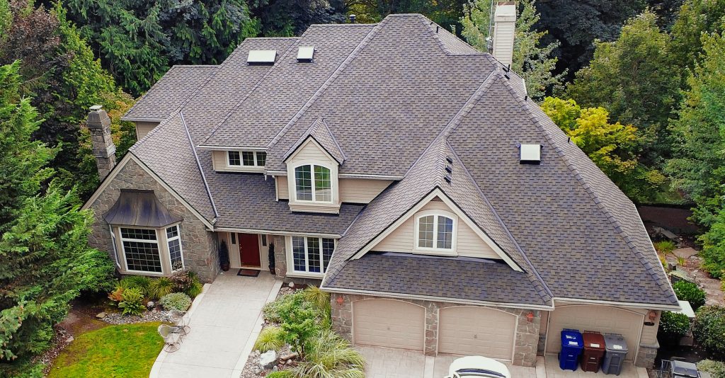 Aerial view of new half inch CDX plywood and CertainTeed Presidential TL composition shingles