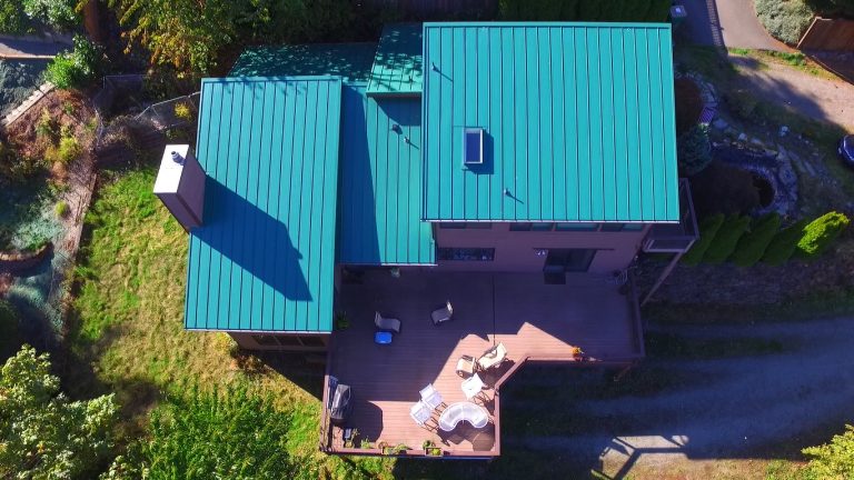 Aerial view of metal roof in Seattle, Washington