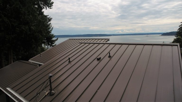 Close up of roof accessories on a metal roof