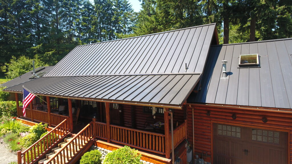 Close view of a gorgeous new metal roof replacement in Woodinville, Washington