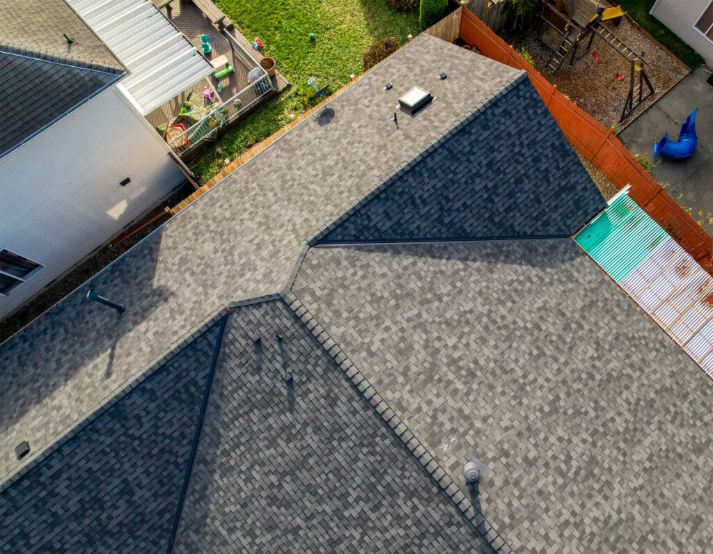 Mill Creek Roofer Project: This is a Composite Asphalt Shingle Roofing Top View from a Residential Home in Kent, a city close to Mill Creek.