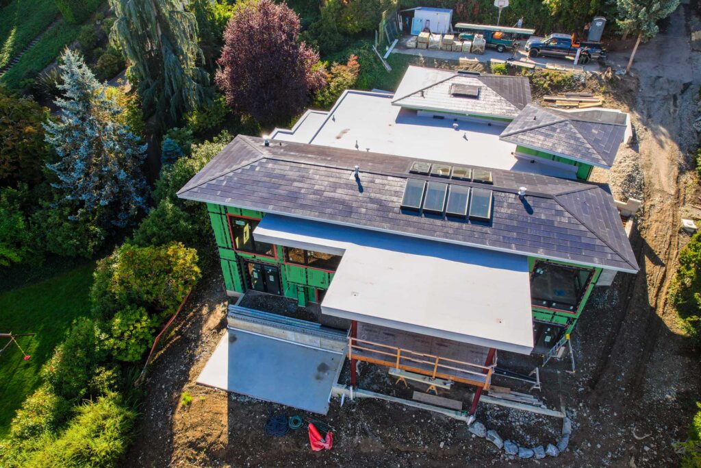 Gorgeous Tesla Solar Roof in Lake Washington View in Bellevue still under construction, roof is done