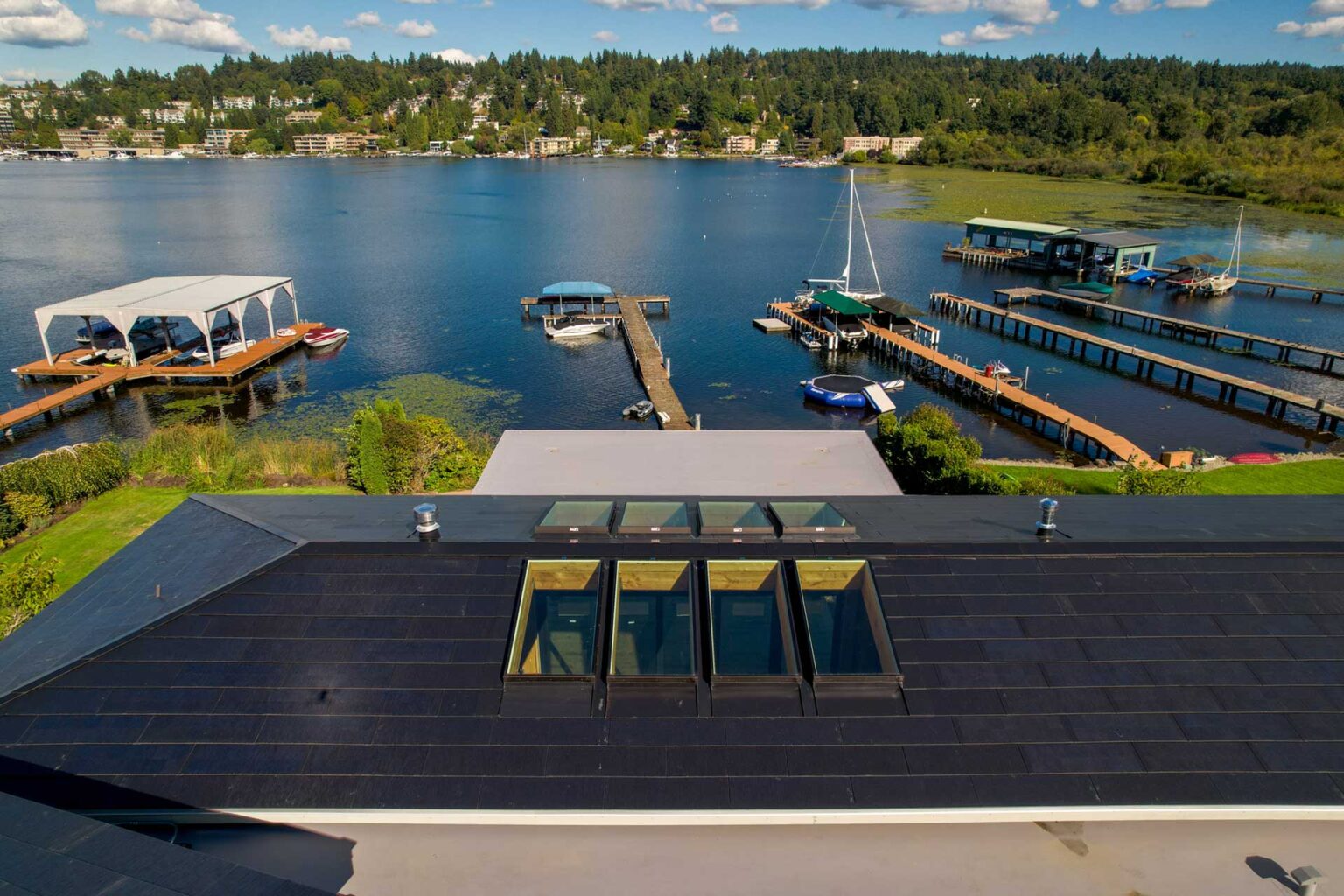 Gorgeous Tesla Solar Roof in Lake Washington View in Bellevue