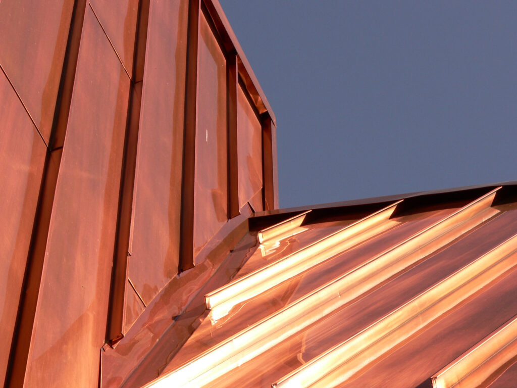 Close up of Copper metal roofing