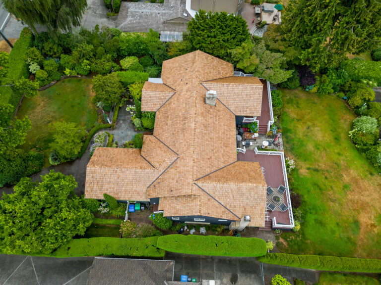 Custom Cedar Shake Shingle Roof Shoreline Washington - Overhead view from side