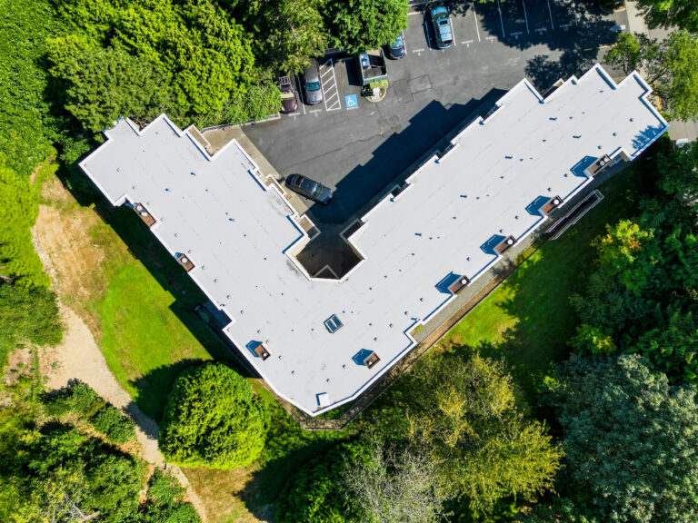 New Commercial Condominium Flat TPO Roof in Issaquah, Washington - Overhead view of roof