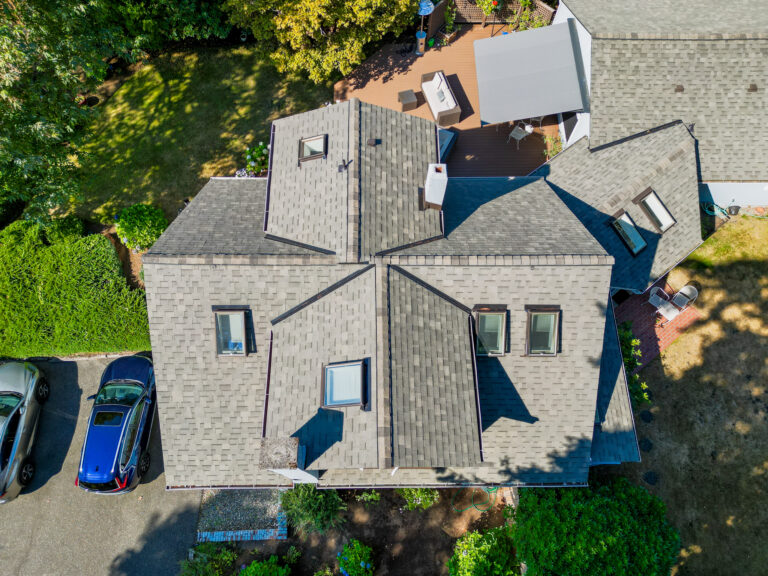 New Composite Shingles Roof in Mercer Island, Washington - Zoomed in overhead view of new roof