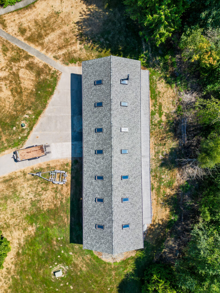 Home and Shop New Composite Shingles Roof in Kent, Washington - Overhead view of new roof