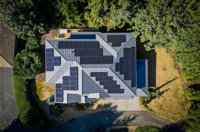 New Metal Roof Replacement on Mercer Island, Washington - Overhead view of new metal roof