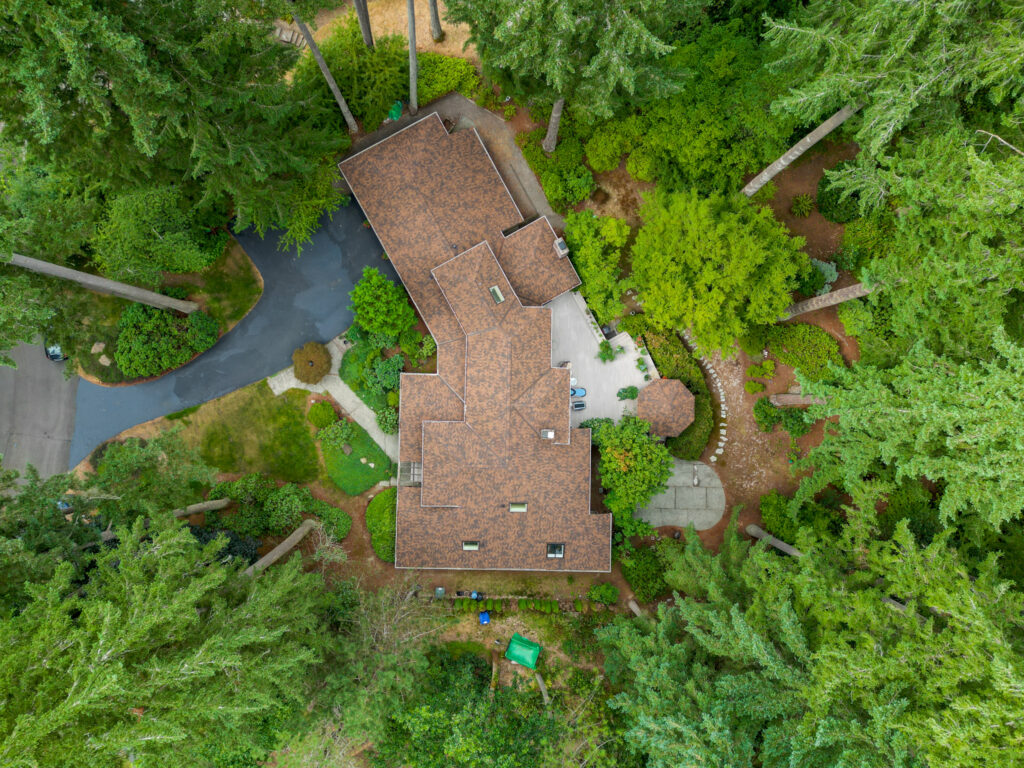 New Composite Shingle Roof in Bellevue, Washington - Overhead Drone View