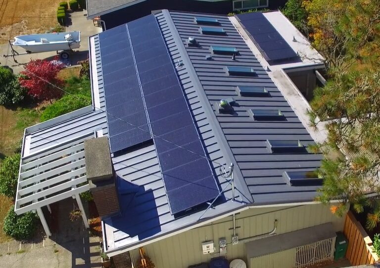 Burien Washington New Metal Roof with Solar Panels - view of roof from angle