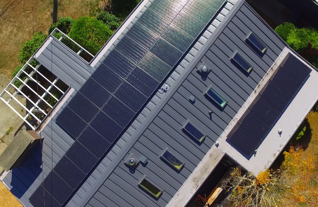 Burien Washington New Metal Roof with Solar Panels - view of roof from above