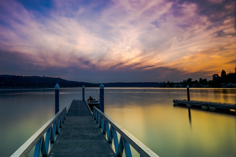 An exquisite sunset with low light and evening colors at Lake Sammamish, Washington.