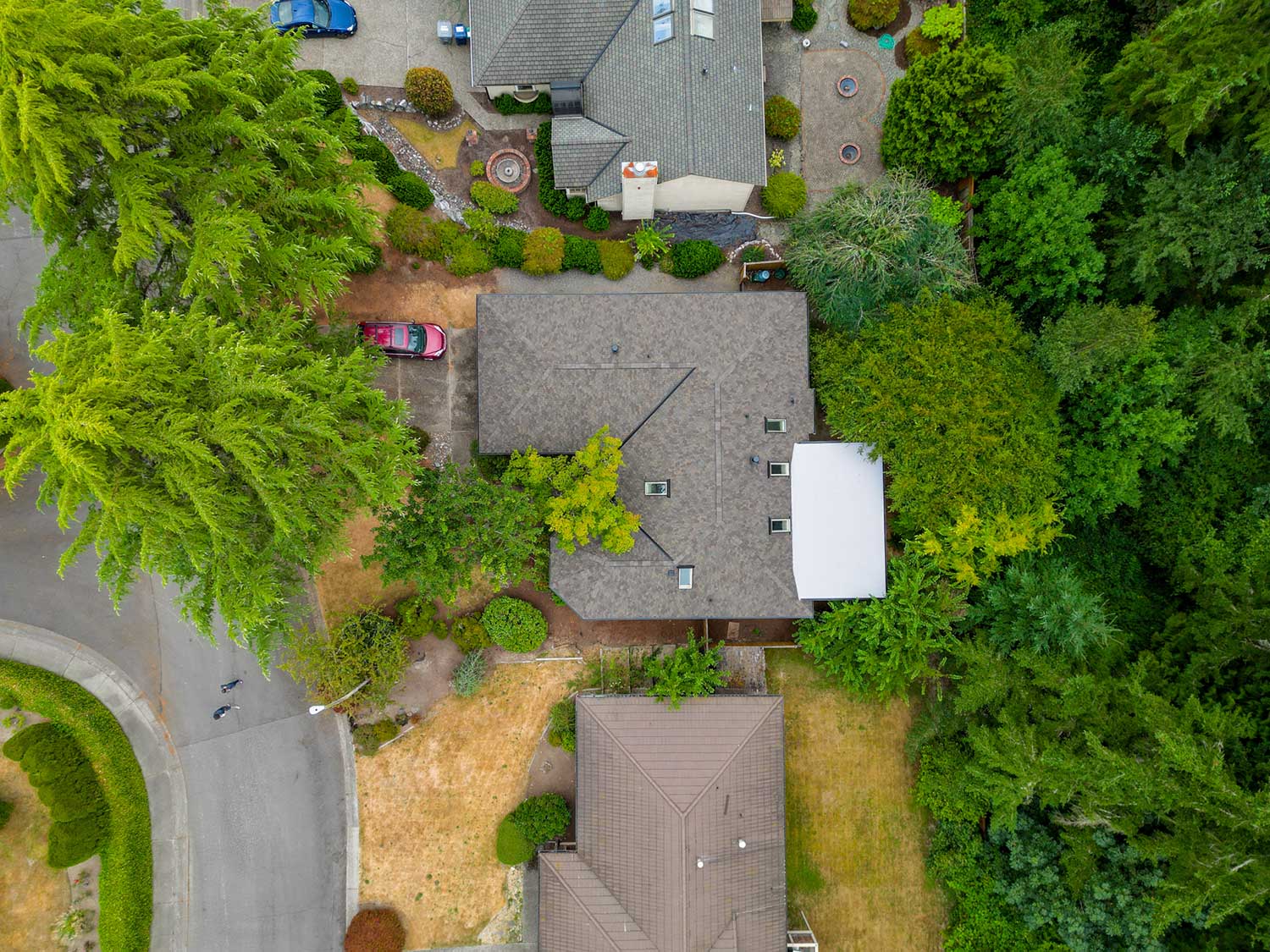 Composite Shingles Roof, Kent, Washington, overhead view zoomed out