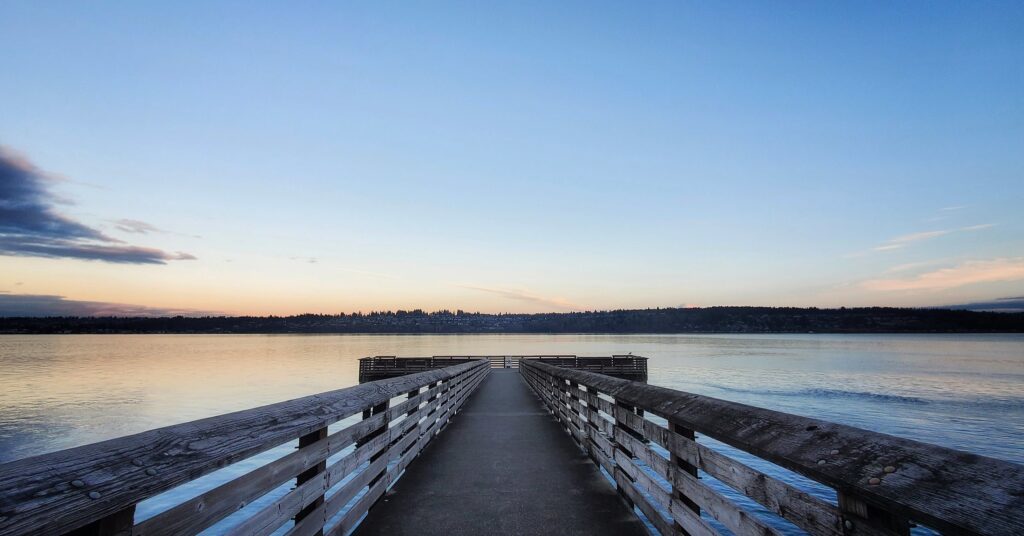 A Fox Island pier at sunset