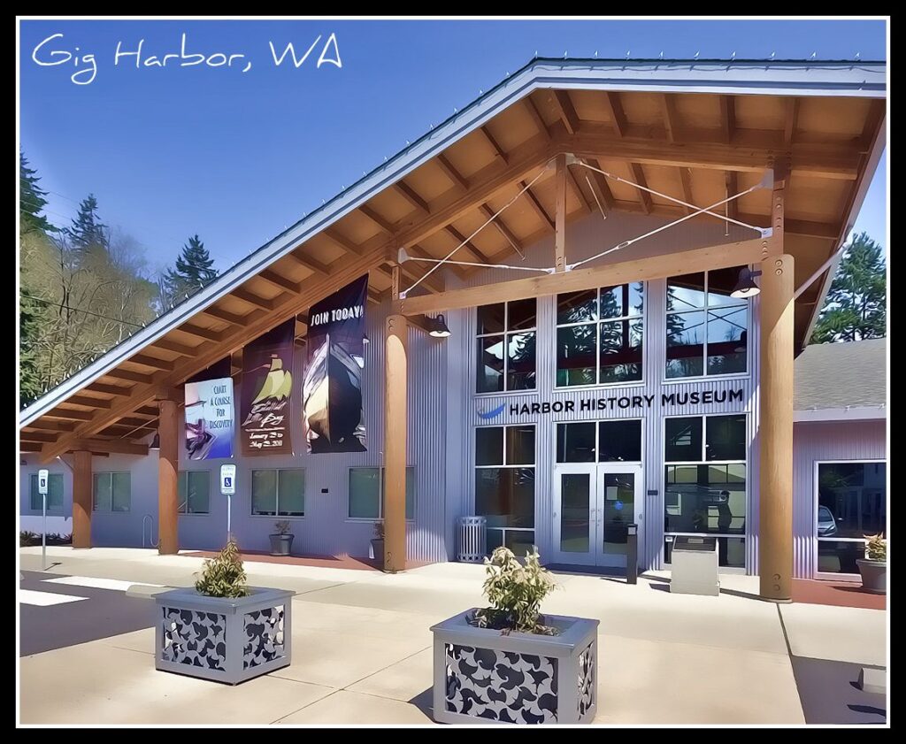 The contemporary designed Harbor History Museum exterior in Gig Harbor, Washington