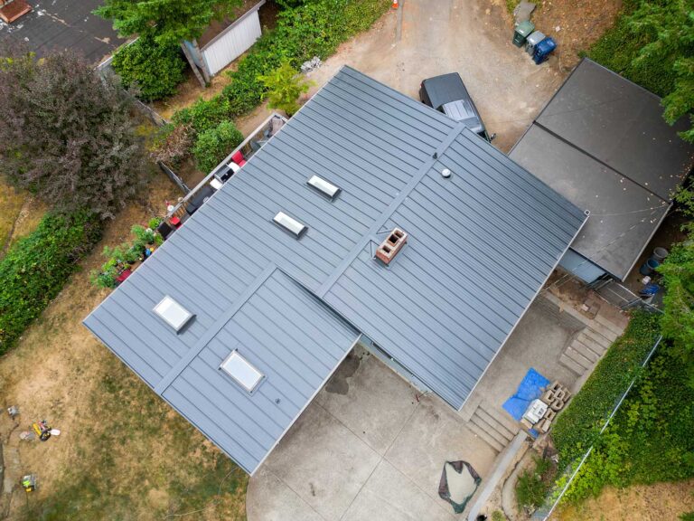 Metal Roof Replacement, Bellevue, Washington - overhead view of roof from angle