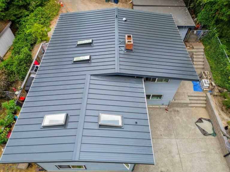 Metal Roof Replacement, Bellevue, Washington - very close up overhead view of roof