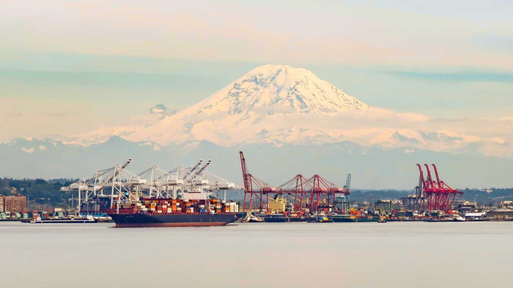 Seattle Port With Mt. Adams