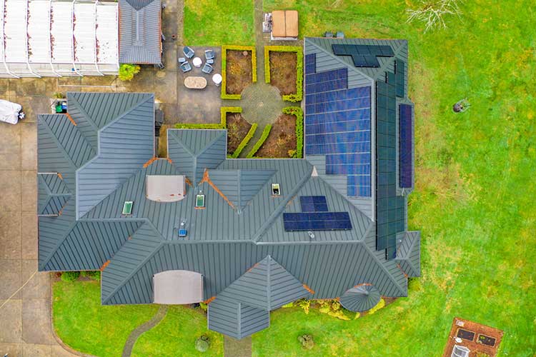 Amazing Metal Roof Installation with Solar in Redmond, Washington - overhead view