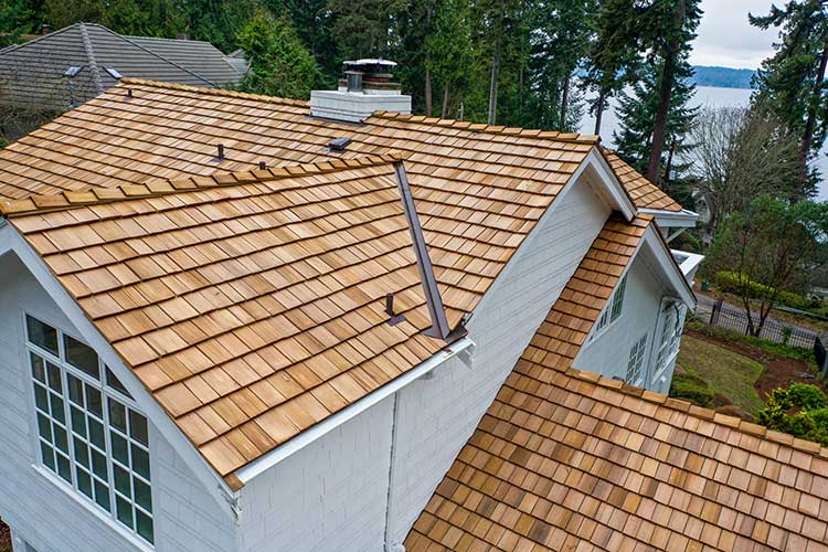 Custom Cedar Shake / Flat Roof Combo in Seattle, Washington - zoomed in view