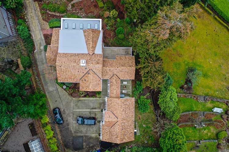 Custom Cedar Shake / Flat Roof Combo in Seattle, Washington - Overhead view