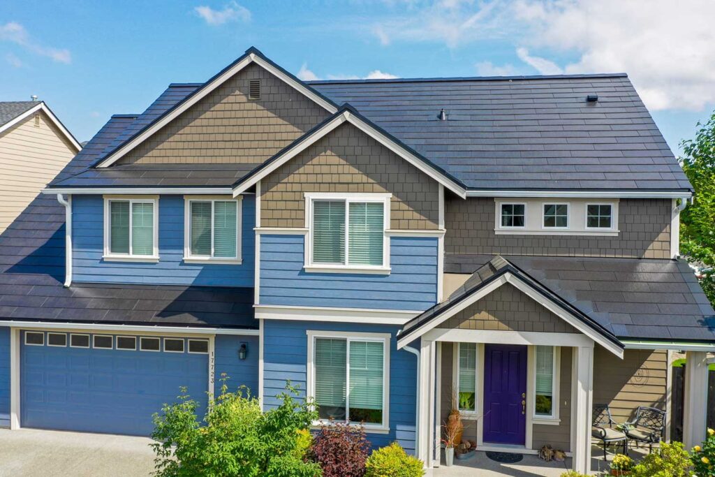 Lovely Tesla Solar Roof in Bonney Lake, Washington - Close up of front of house