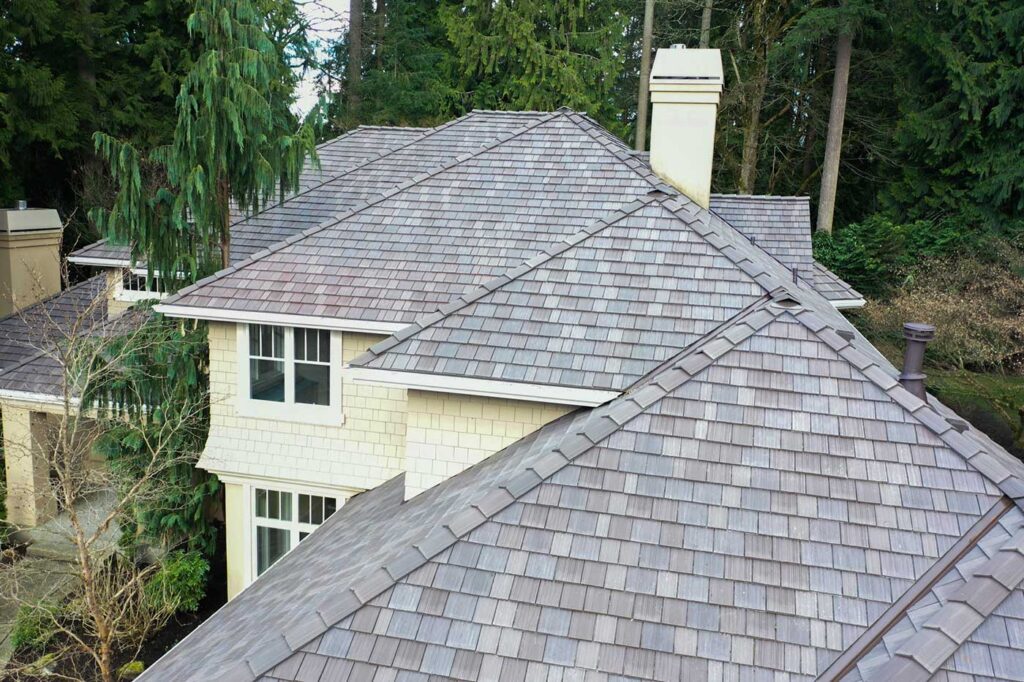 Eco-Friendly DaVinci Synthetic Shake Shingles in Redmond, Washington - close up view of new roof