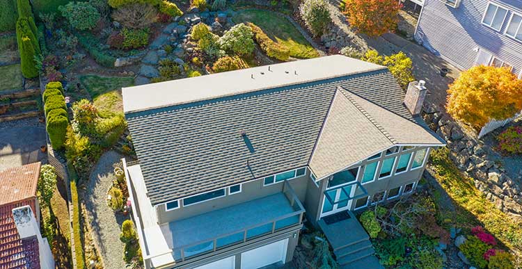 New Composite Asphalt Shingle Roofing in Federal Way, Washington - view of top of house from angle