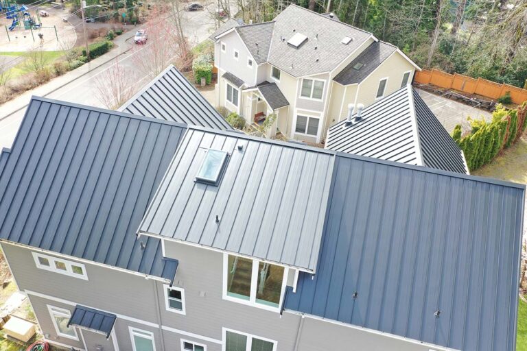 Before and After of New Metal Roof in Bellevue, Washington - After image of top of roof