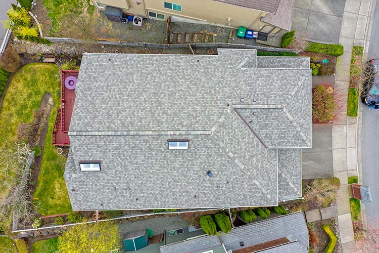 New Composite Asphalt Shingles Roof in Issaquah, Washington - overhead view of roof