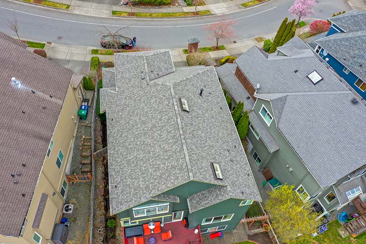 New Composite Asphalt Shingles Roof in Issaquah, Washington - overhead view of roof