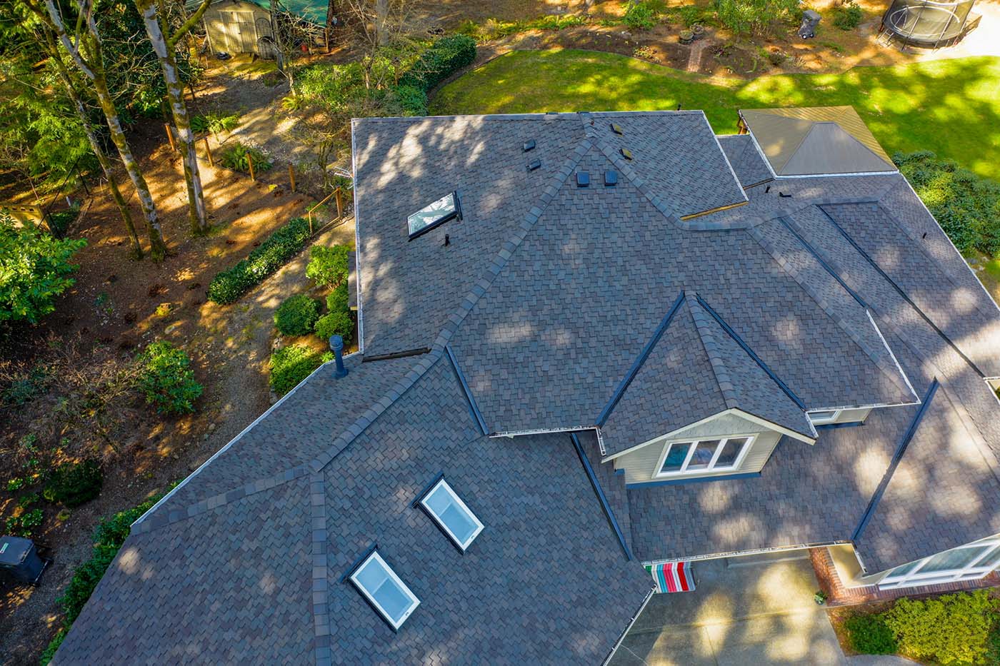 New Composite Asphalt Shingle Roof in Woodinville, Washington - top view of roof details