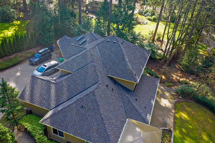 New Composite Asphalt Shingle Roof in Woodinville, Washington - top of roof from back of house