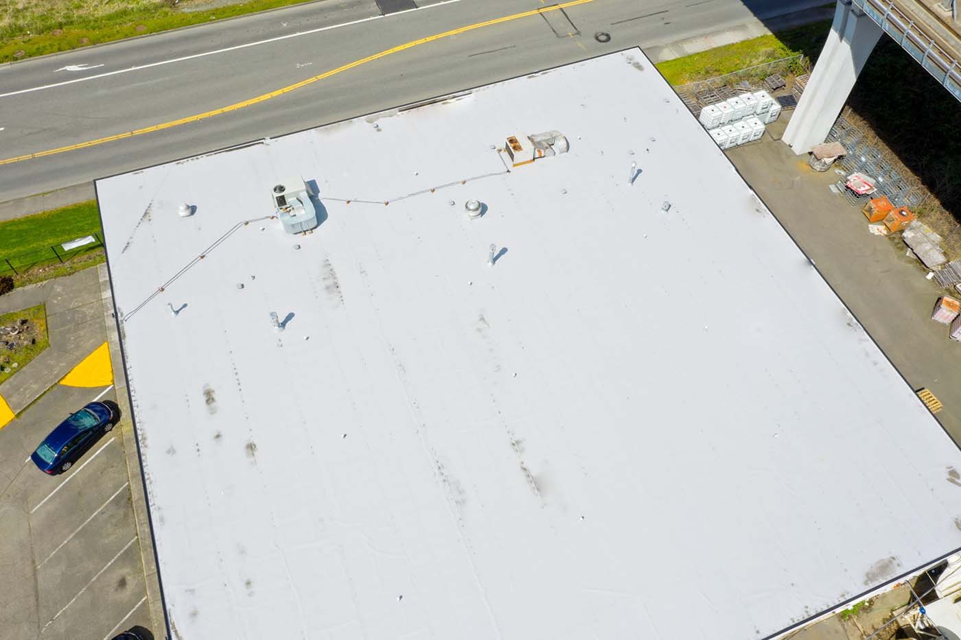 New Flat TPO Roof for Commercial Building in Tukwila, Washington - view of roof details