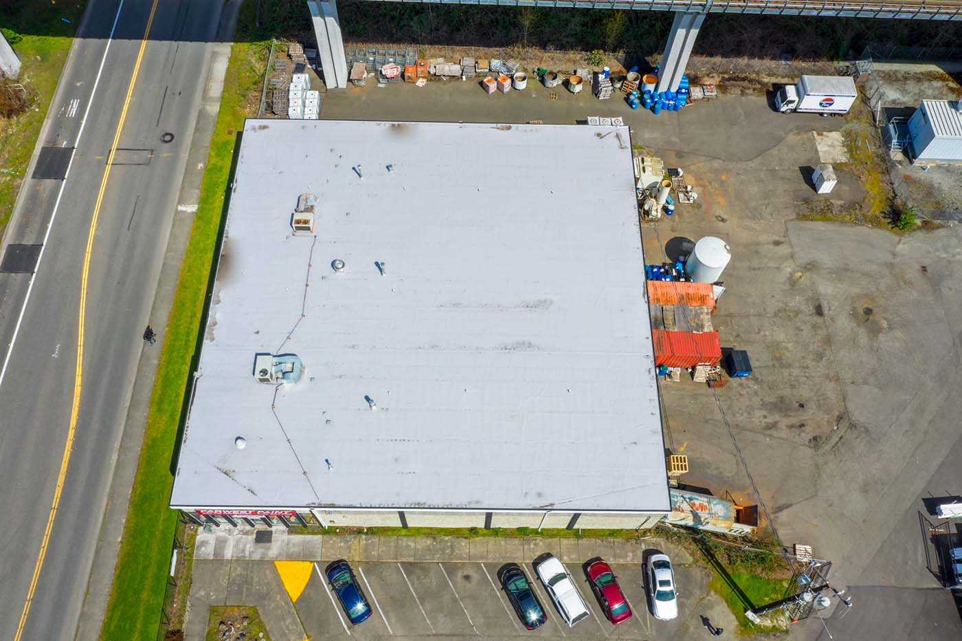 New Flat TPO Roof for Commercial Building in Tukwila, Washington - overhead view of roof