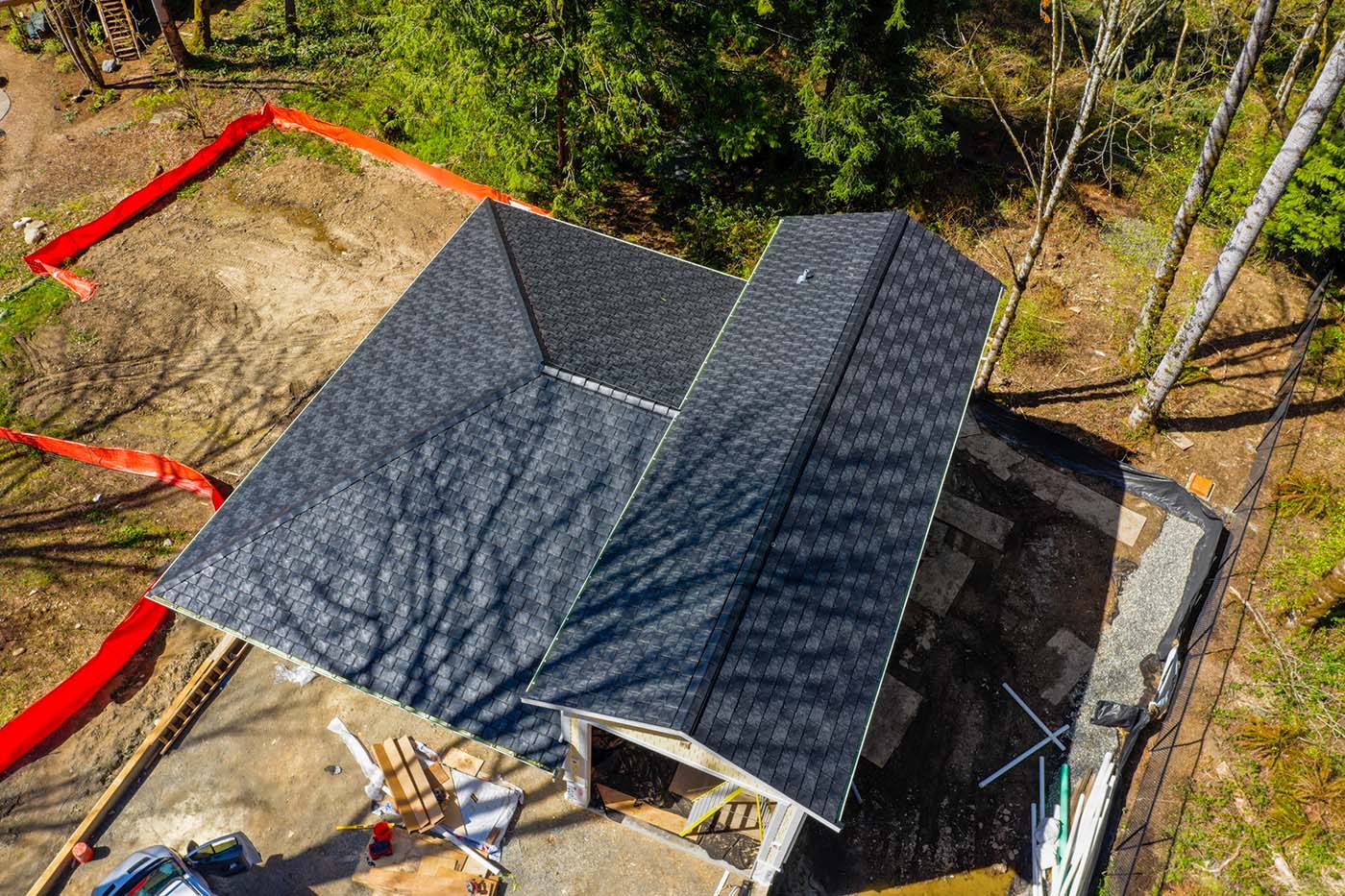 New Synthetic Garage Roof in Redmond, Washington - overhead view of roof from an angle