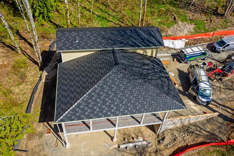 New Synthetic Garage Roof in Redmond, Washington - overhead view of roof from an angle