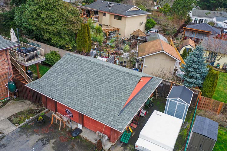 New Composite Asphalt Shingle Roof in Burien, Washington - view of secondary shop roof