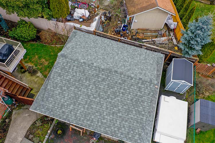 New Composite Asphalt Shingle Roof in Burien, Washington - view of secondary shop roof close up