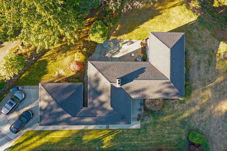 New Composite Asphalt Shingles Roof in Normandy Park, Washington: View of top of house and roof