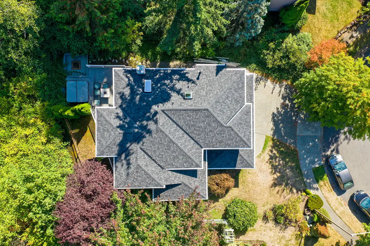 Composite Asphalt Shingle in Kirkland, Washington - overhead view of roof zoomed out