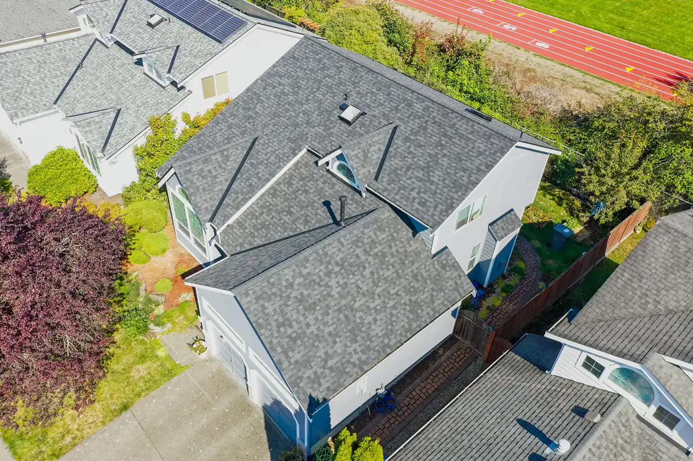 Composite Asphalt Shingle in Renton, Washington: overhead view of new roof