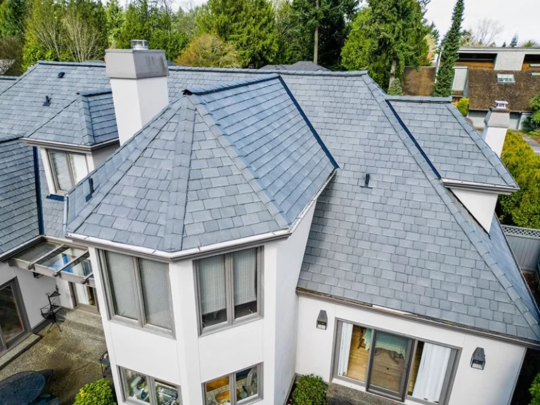 Close up view of house with a new Synthetic Slate Roof in Shoreline, Washington