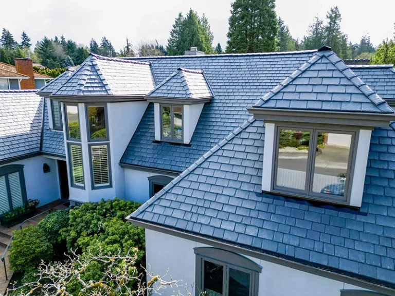 Close up view of dormers on house with a Synthetic Slate Roof in Shoreline, Washington
