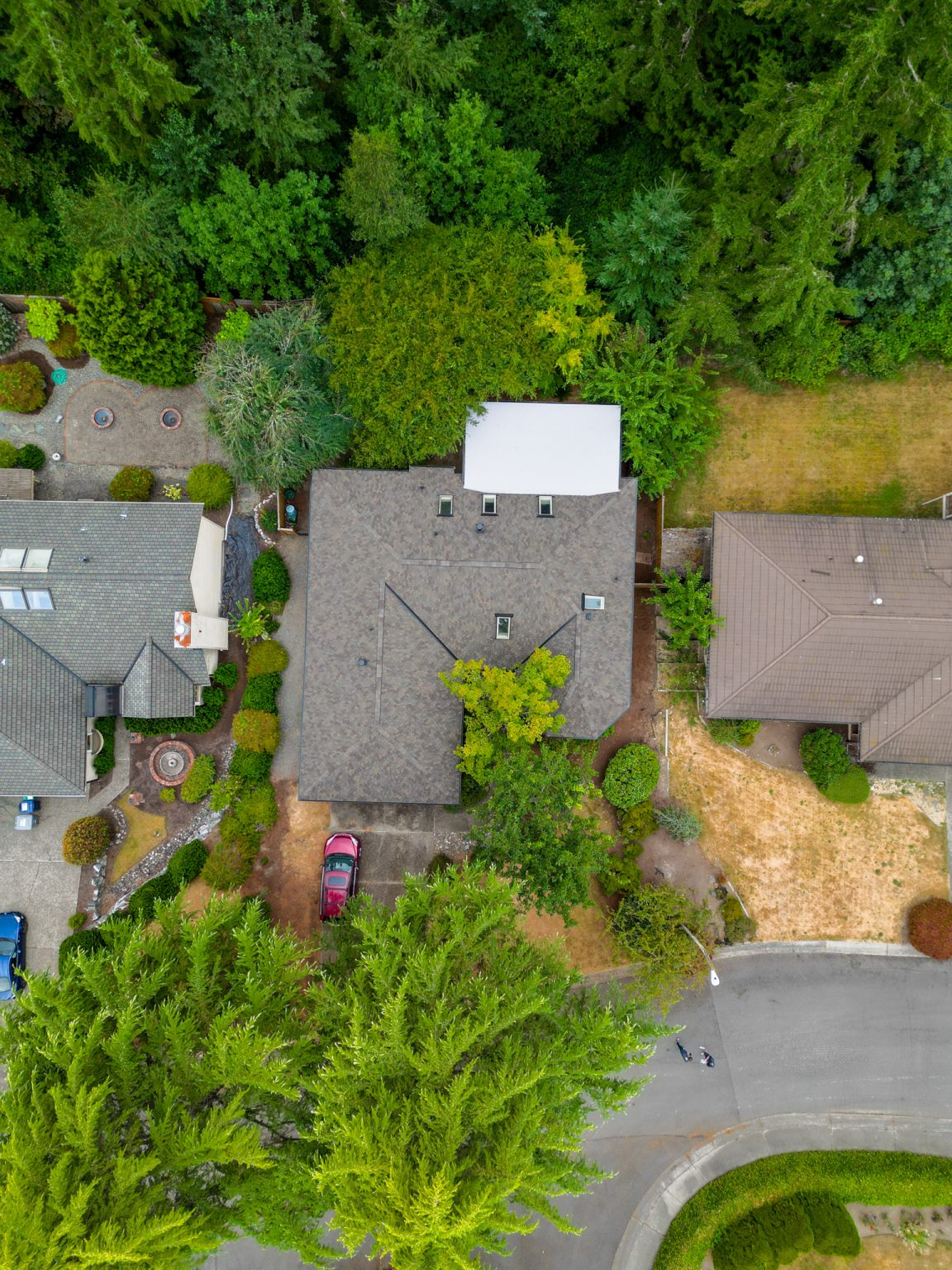 Composite Shingles Roof, Kirkland, Washington, overhead view zoomed out