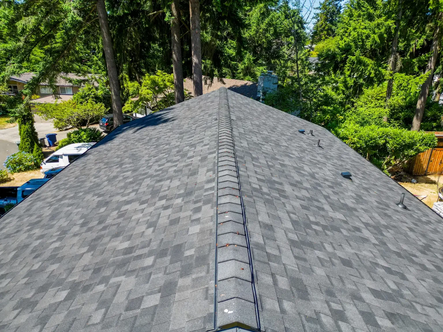 Close up view of Composite Asphalt Shingle Roof Replacement in Bellevue, Washington