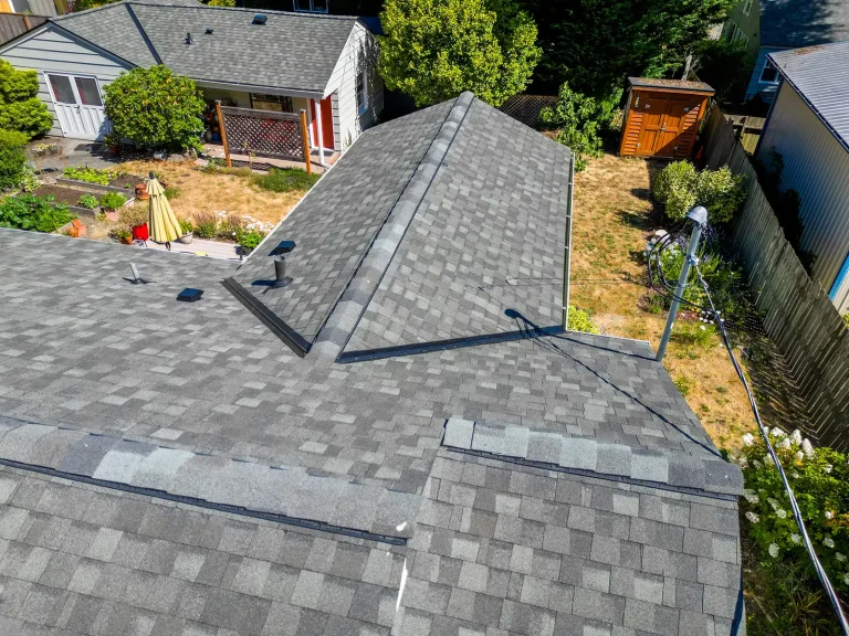 Close up view of roof details of a Composite Asphalt Shingle Roof Replacement in Seattle, Washington