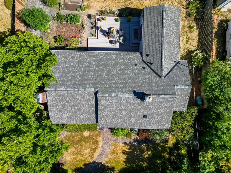 Overhead view of Composite Asphalt Shingle Roof Replacement in Seattle, Washington